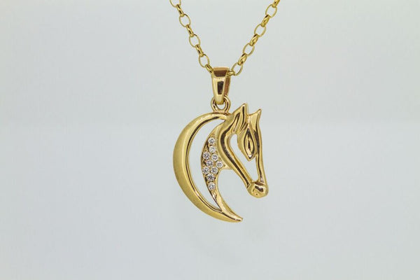 Horse Head Pendant - 9ct Gold - Diamonds