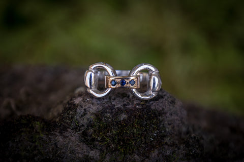 Snaffle Bit Link Ring - 9ct Gold - Sapphires or Garnets
