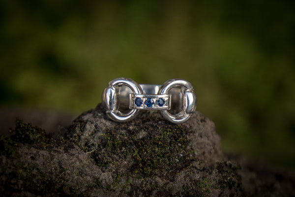 Snaffle Bit Link Ring - Sterling Silver - Sapphires