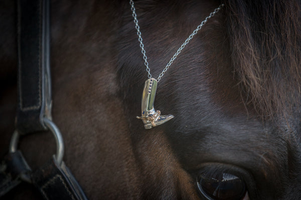 Riding Boot Pendant - Sterling Silver - 9ct Gold Spur - Sapphires