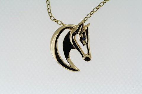 Horse Head Pendant - 9ct Gold - Diamond