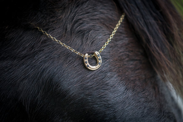 Horse Shoe Pendant - 9ct Gold - Sapphires