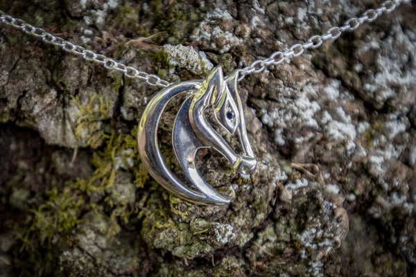 Horse Head Pendant - Sterling Silver - Sapphire