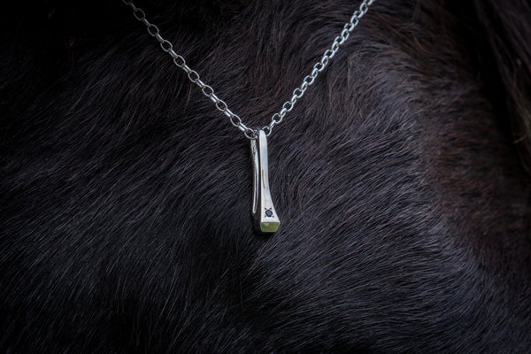 Horse Shoe Nail Pendant - Sterling Silver - Sapphire