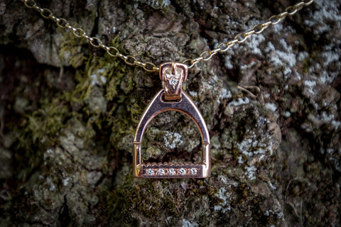 Stirrup Pendant - Rose or Yellow Gold - Large - Diamonds