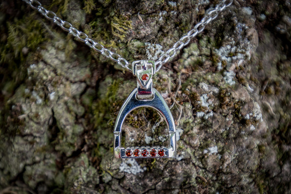 Stirrup Pendant - Sterling Silver - Large - Garnets