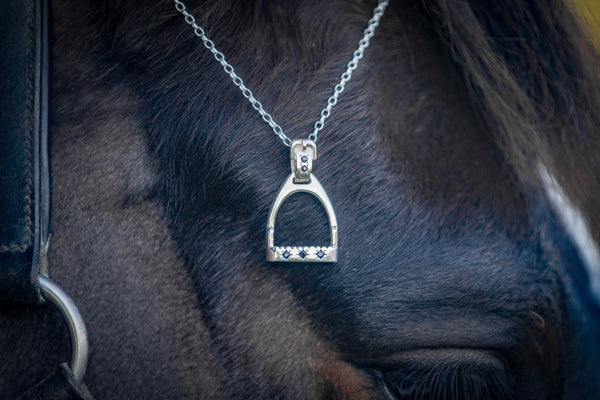 Stirrup Pendant - Sterling Silver - Jumbo - Sapphires