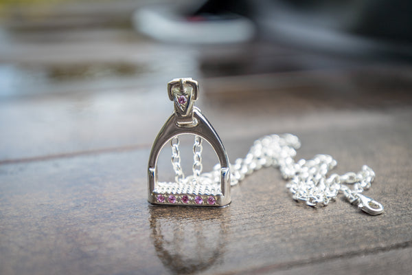 Stirrup Pendant - Sterling Silver - Large - Pink Sapphires